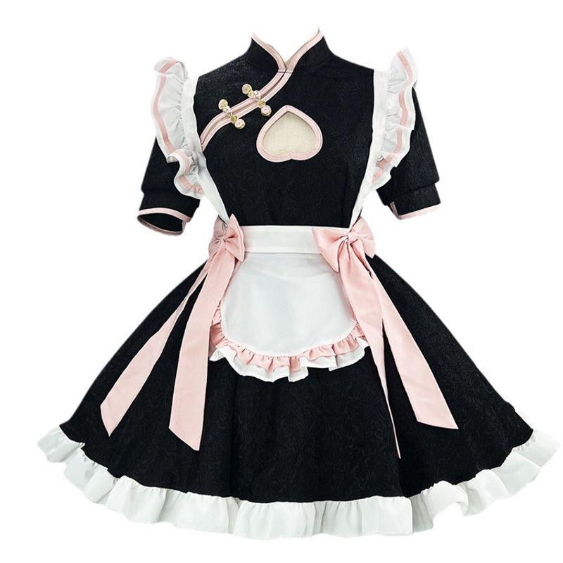 100.00kg Chinese Style Maid Costume Lolita New Chinese Style Cheongsam Commission Uniform Dress Export Oversize Women's Clothing