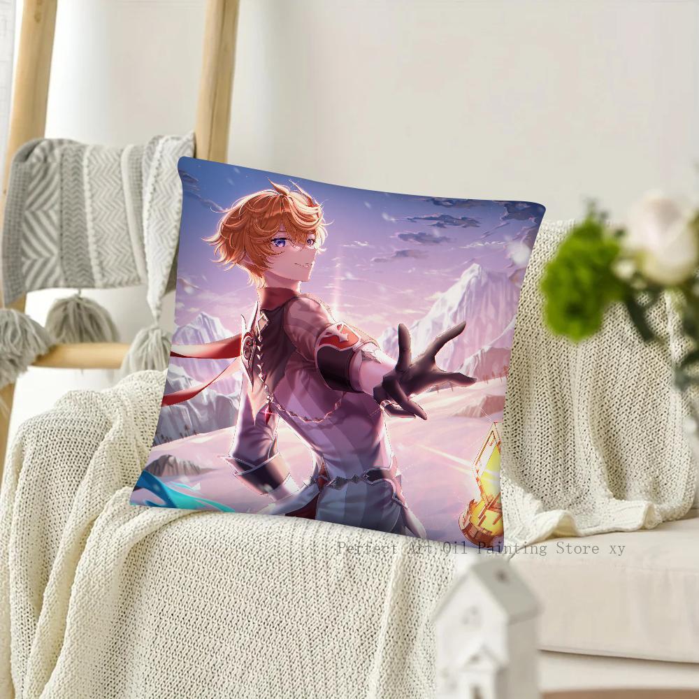 Game Anime Genshin Impact Tartaglia Pillow Case Square Pillow Cushion Cover Bedroom Sofa Room Decoration Casual Pillow Cover