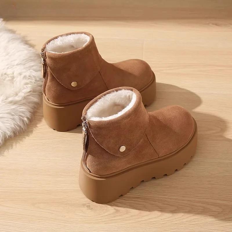 Platform Heels Women Snow Boots Comfort Height Increase Keep Warm Cotton Short Booties Winter Women's Plush Shoes