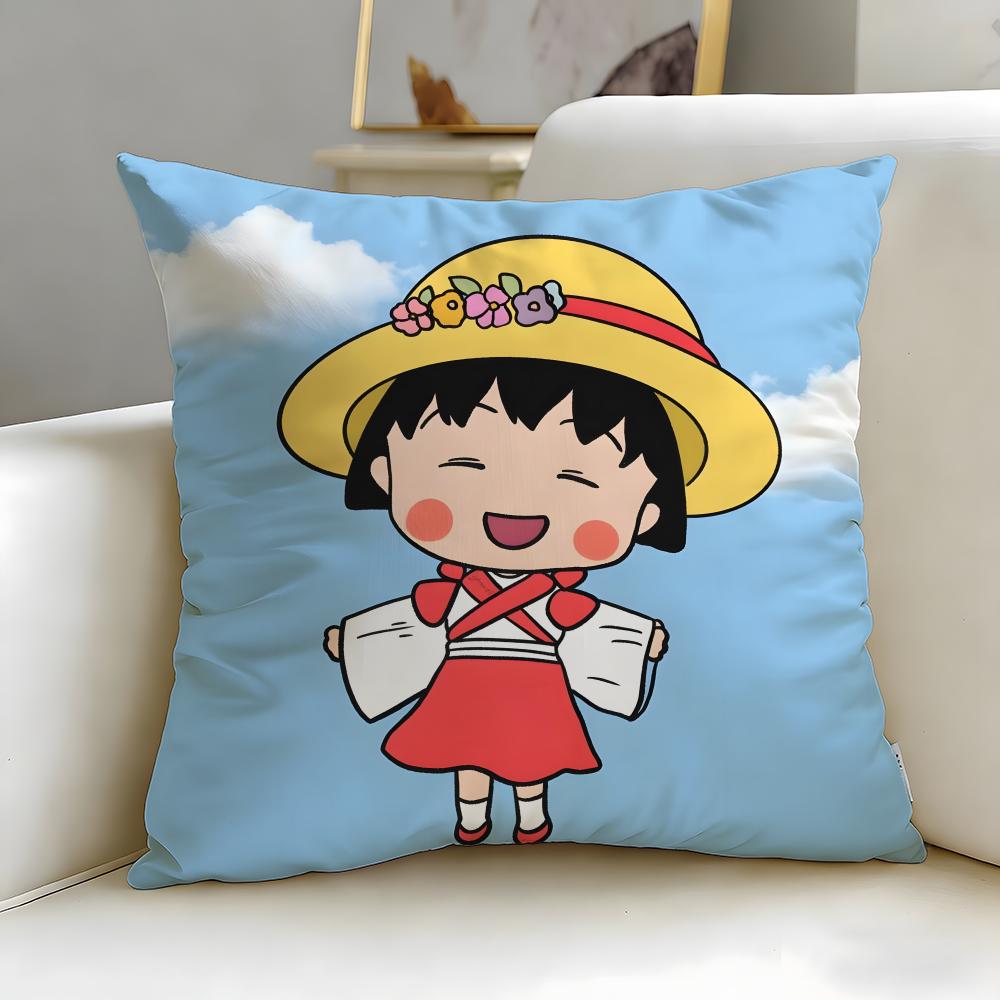 classic anime Chibi Maruko Chan Cushion Cover Soft & Easy-Wash Pillow Case – Versatile for Couch, Bed, Travel and Office