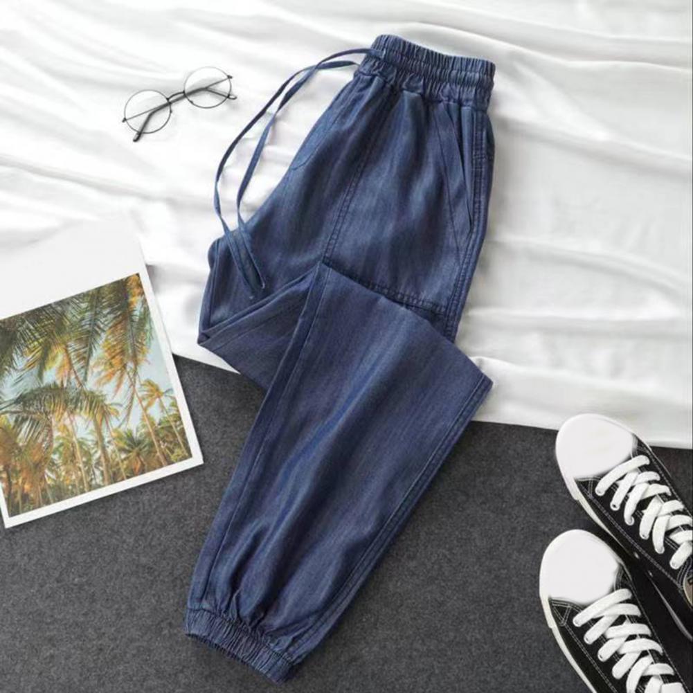 Dambyxor Is-silke Denim Hög midja Lösa byxor Harlanbyxor Mjuka Svalkande Komfort Mode Casual Mångsidiga