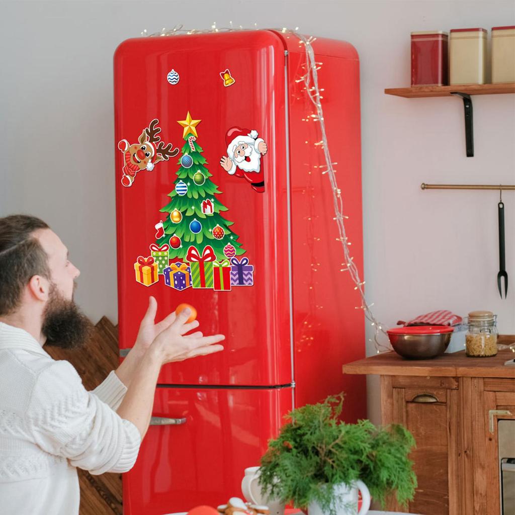 Magnesy Świąteczne Święty Mikołaj Drzewko Dzwonek Świąteczne Zimowe Naklejki Magnetyczne Dekoracje Świąteczne Na Tablicę Białą Szafkę Kuchenną