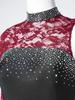 Damen Lyrical Dance Asymmetrisches Bodysuit-Kleid Einzelner Langer Ärmel Blumenspitze Unregelmäßiger Saum Rock