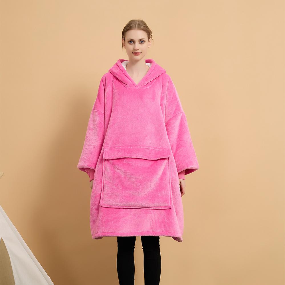 Manufacture Comfortable 100% Polyester Hooded Blanket Flannel Fleece Solid Color Cozy Warm Blanket Hoodie