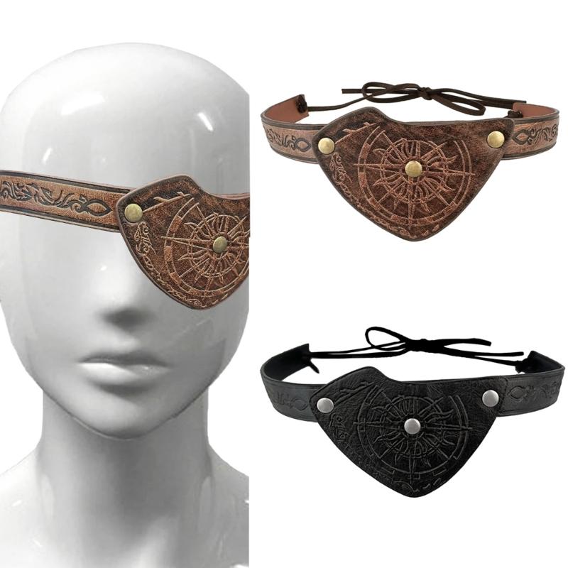 Medieval Pirate Eye Patches Vintage Embossed Leather Eye Mask Medieval Costume Accessories For Men Halloween Role Play