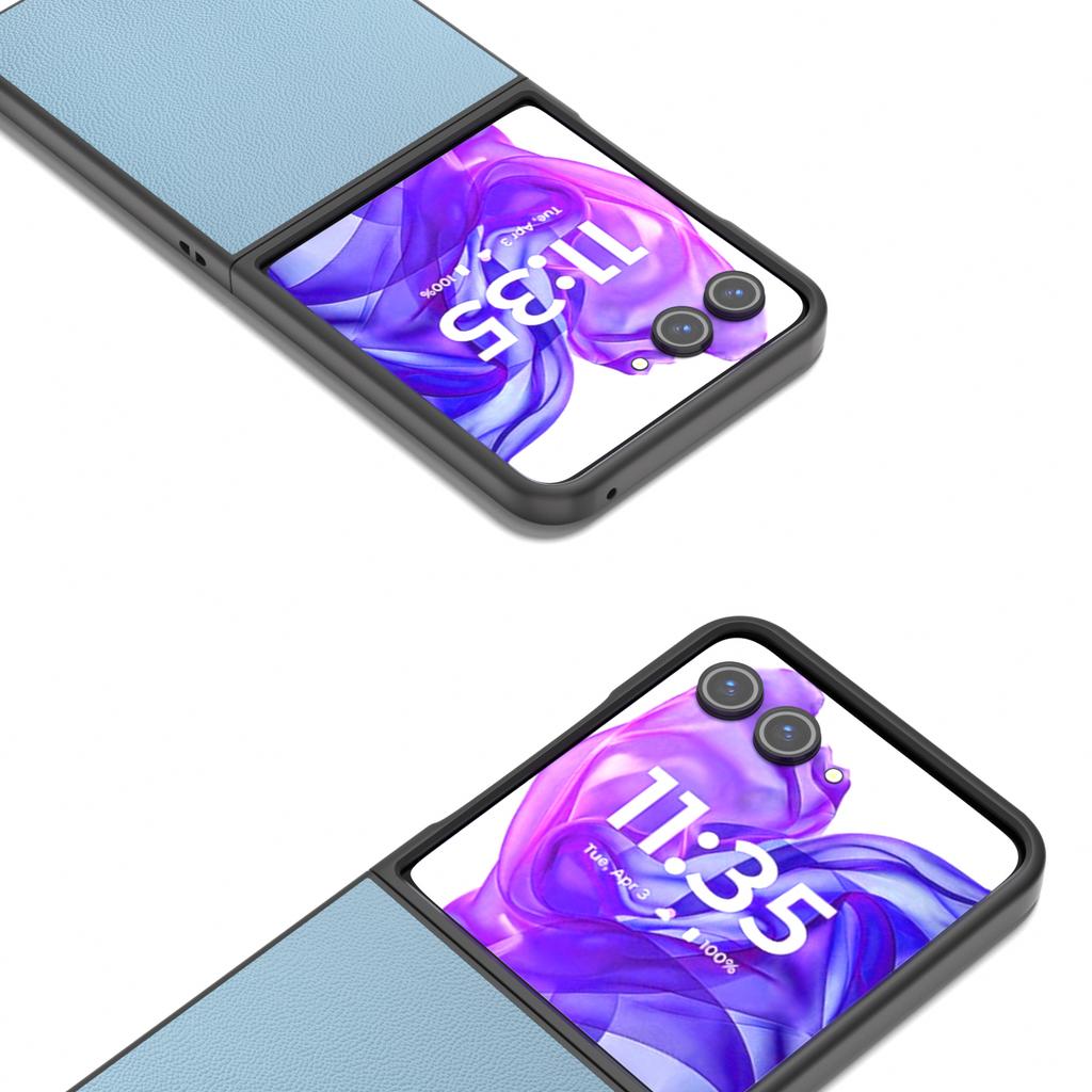 For Motorola Razr 50 Ultra 5G Case Genuine Cow Leather PC Phone Cover Black Edge