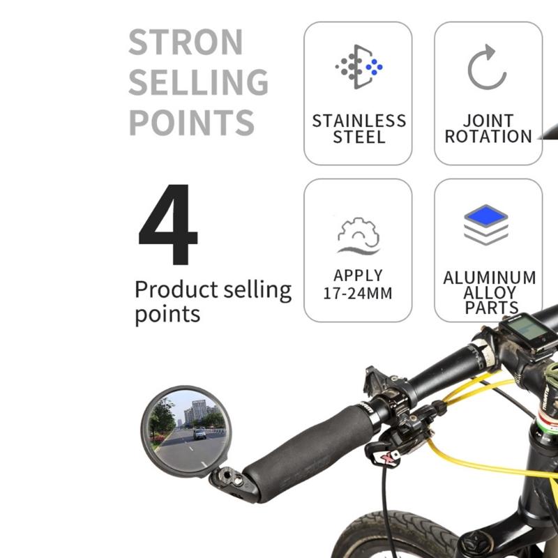 Handlebar Bike Glass, Bicycles Cycling Rear View Glass, 360 Degree Adjustable Rotatable Handlebar Mounted Bike Glass