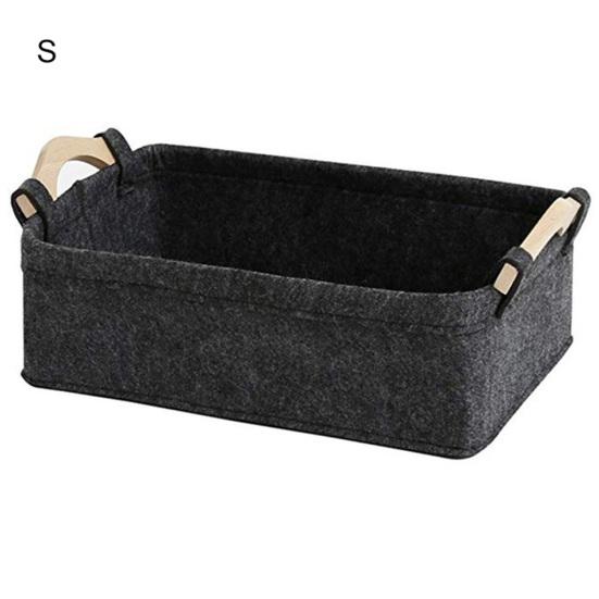 Felt Home Storage Basket Sundries Books Magazines Organizer Box with Wood Handle