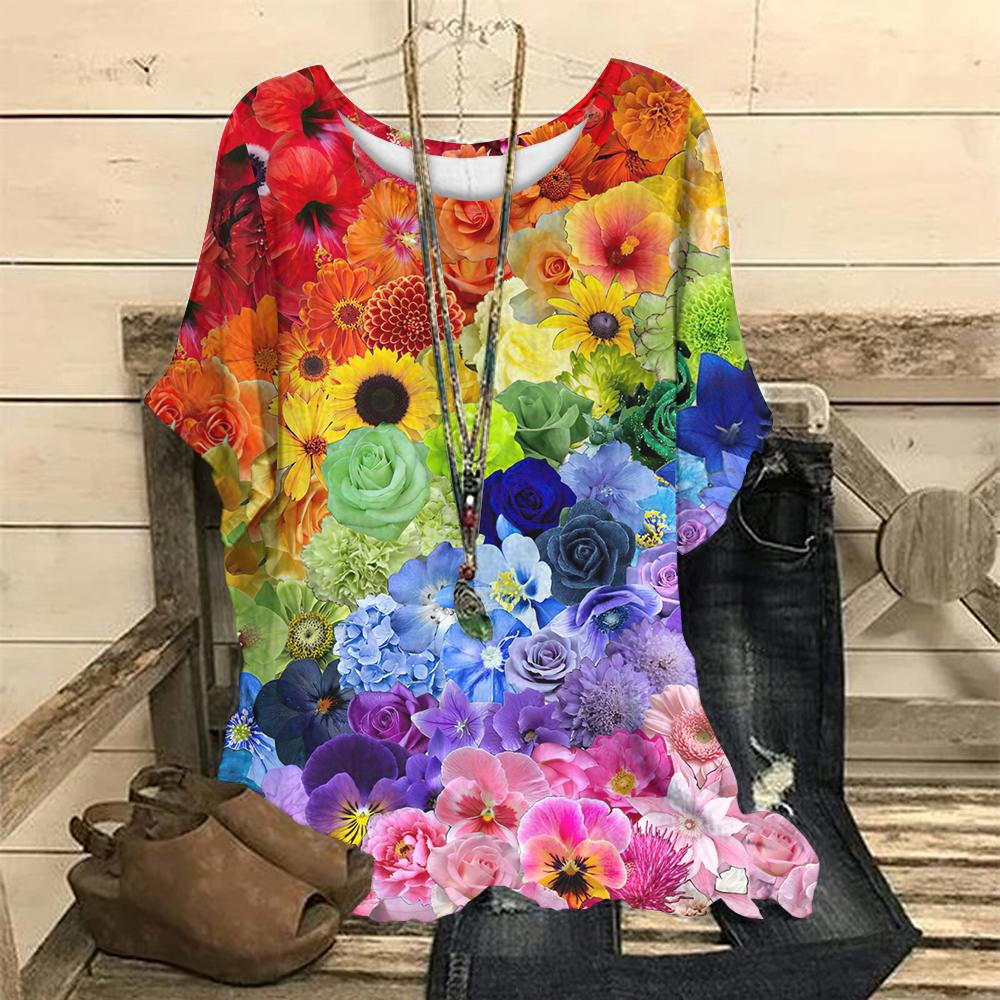 Oversize Women's T Shirts Round Short Sleeve T-Shirts Casual Tops Clothing 3d Flowers Printing Everyday Life Clothing Streetwear
