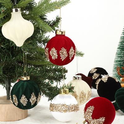 Velvet Christmas Balls Hanging Hoop Tree Decorations Xmas Party Ornaments Easy To Hang Plastic Holiday Decor for Home Office Parties