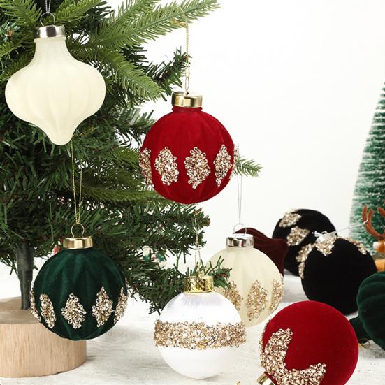 Velvet Christmas Balls Hanging Hoop Tree Decorations Xmas Party Ornaments Easy To Hang Plastic Holiday Decor for Home Office Parties