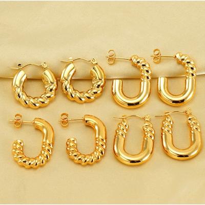Women's Textured Stainless Steel Hoop Earrings Light Luxury High-End Non-Fading Vacuum Plated Jewelry Accessory
