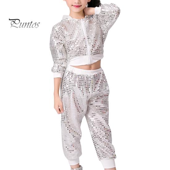 

Детский костюм для выступлений, унисекс, блестящее пальто с блестками, комплект брюк, с капюшоном, на молнии, с эластичной резинкой на талии, с длинными рукавами, для чирлидера, хип-хоп, джаз, сценический современный танец 130cm белый