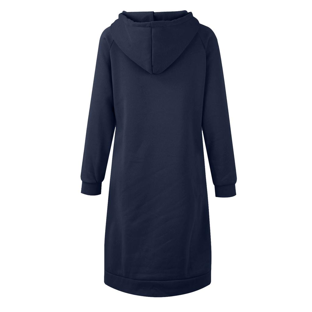 Süßes Kapuzenkleid Für Teenager-Mädchen Farbe Kordelzug Tasche Langarm Herbst Übergröße Sweatshirtkleid