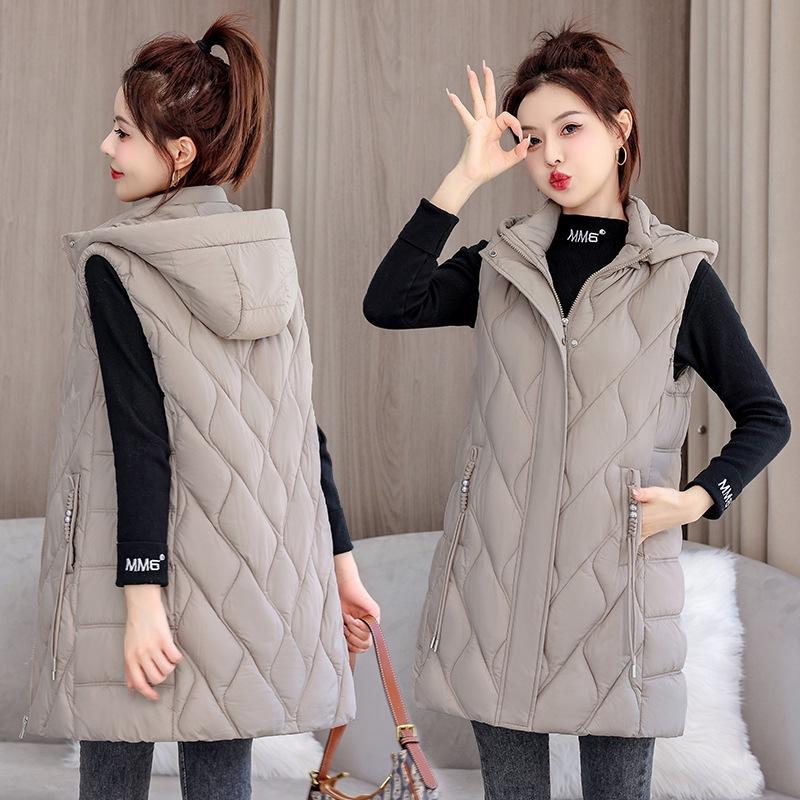 XL-XL autumn and winter new live hat down cotton women's medium and long large size vest thickened medium and long vest jacket horse