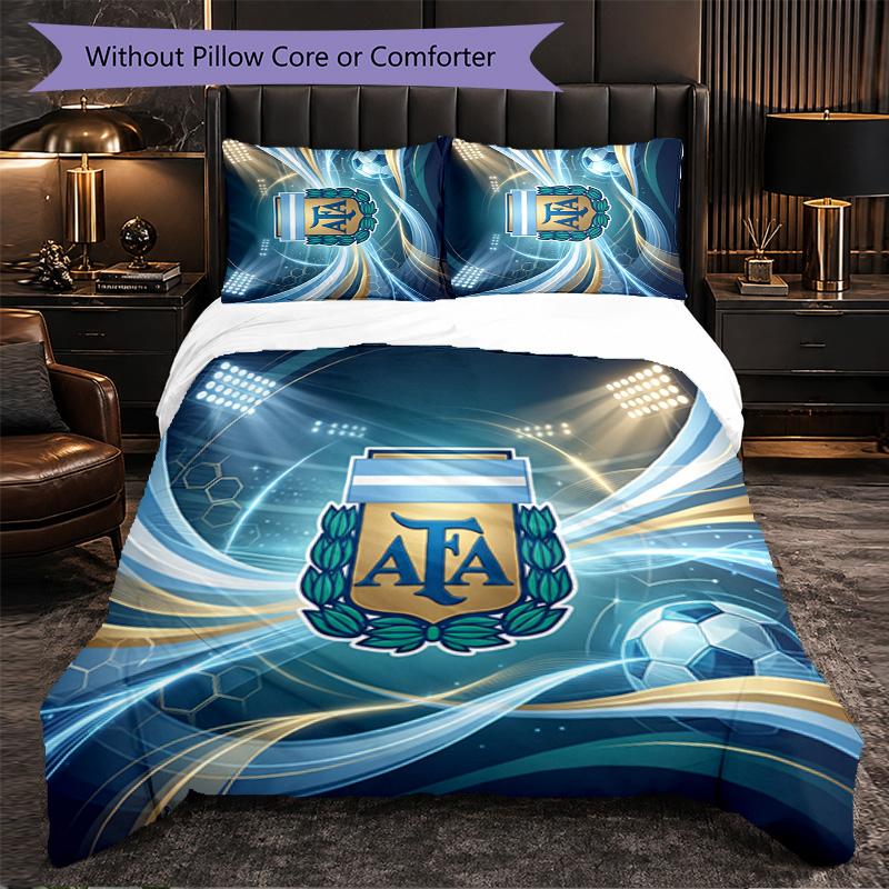 Argentina Football Pattern 3 Pieces Bedding Set Soft Microfiber Duvet Cover with Pillow Cases for Bedroom