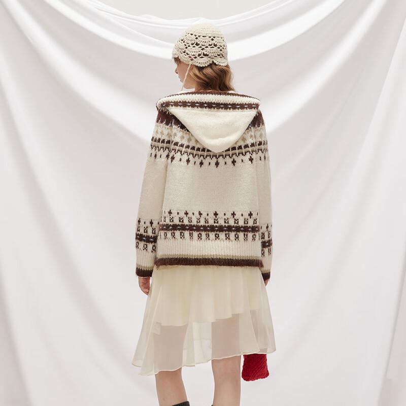 UNIFREE Women's Fair Isle Soft Hooded Knit Cardigan