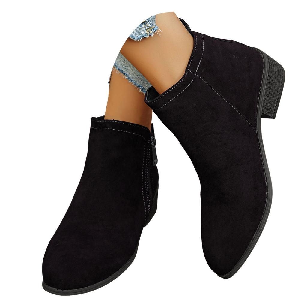 Pantofi de damă cu talpă groasă și toc gros, cu vârf rotund, la modă și casual, cizme scurte din piele scamosată, cizme western pentru femei