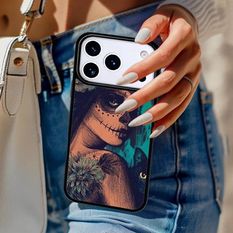 Catrina Beautiful Rose Girl Skull soft Phone Case For iPhone 17 Air 14 15 13 12 Max Cover For Apple 16 16e 11 Pro Max Plus Coque