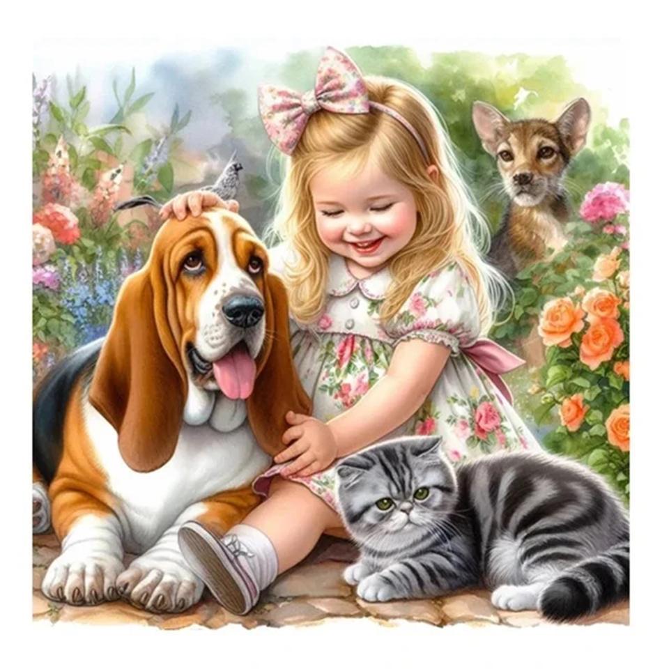 

DIY 5D Новинка 2024 Алмазная картина Мультфильм Милая Девушка Кошка Собака Алмазная вышивка Полный Круглый Мозаика Набор для вышивки крестом Распродажа Домашнего Декора Full Round 20x20CM