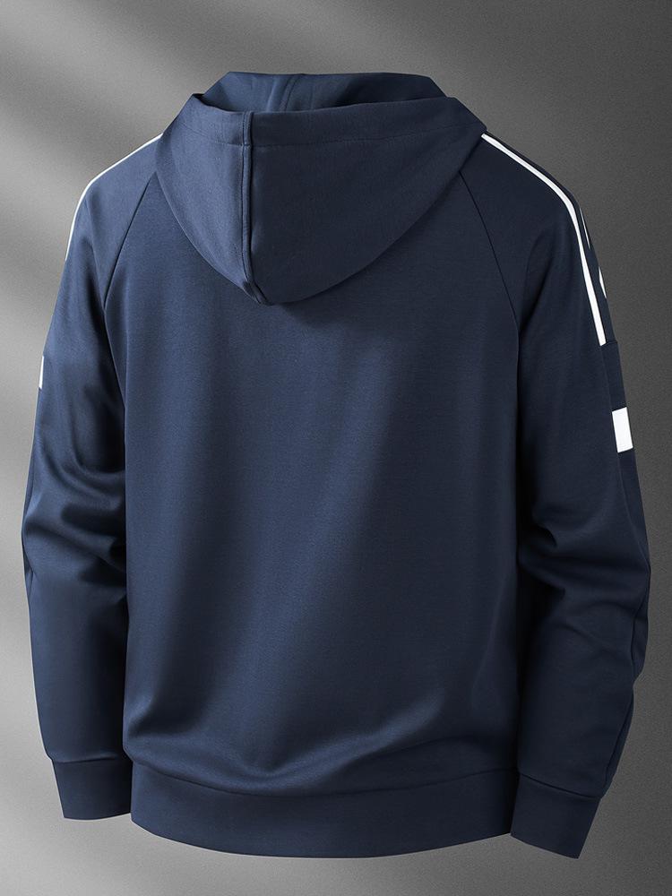 Men's High-End Casual Hooded Sweatshirt - Autumn/Winter Color Block Zipper Jacket with Embroidery