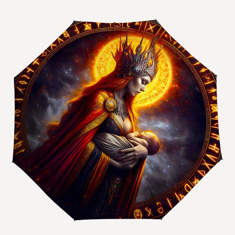 Enchanted Queen with Baby: Fantasy Art PrintUmbrella, Portable 3-Fold Compact Umbrella,Christmas Gift ES662