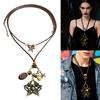 Retro Gothic Jewelry Pieces Alloy Spiders Charm With Cord And Wood Bead Detailing