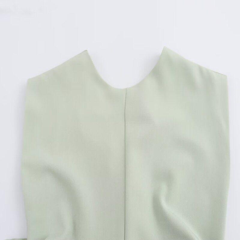 Fashion Style 2024 Summer New Women's Clothing V Neck Sleeveless Ruched Waist Midi Skirt Dress 1971151