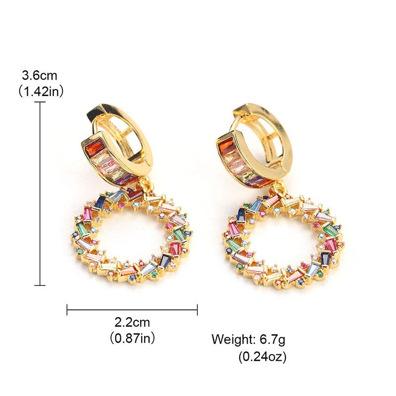 Niche design sense fashion light luxury color zircon geometric hollow round earrings earrings women ins style explosion