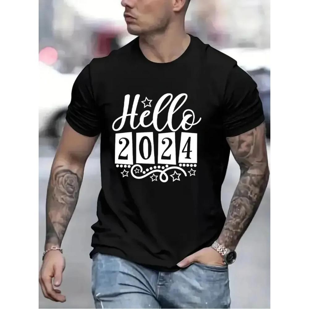 Hello 2024 Men's Brand T-shirts Funny Happy New Year 2024 Graphic Hip Hop Women Men Tshirts Streetwear Ulzzang Harajuku T-Shirt