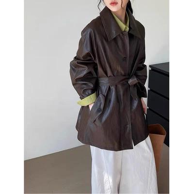 Veste en Cuir Marron pour Femme 2025 – Haut de Gamme, Populaire & Élégante Vêtement Petite Taille de Début de Printemps