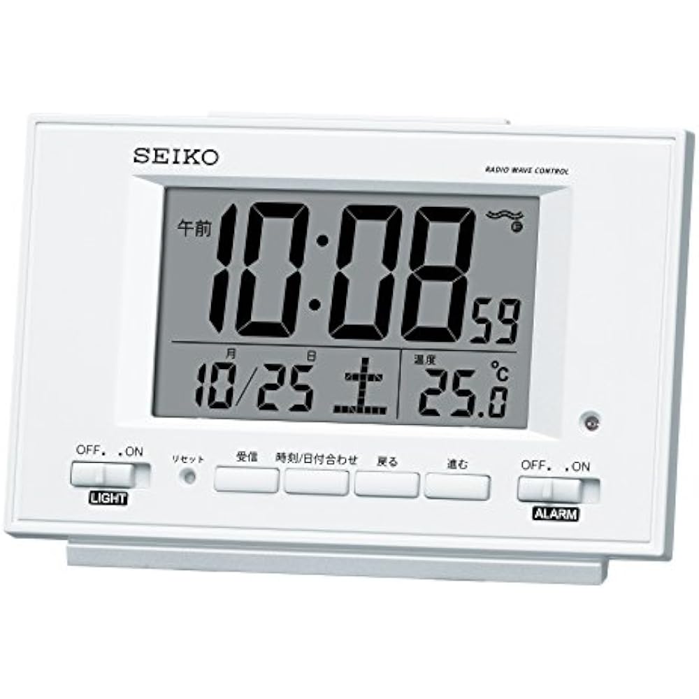 Seiko SQ778W SEIKO Clock Alarm Clock Auto Light Radio Wave Digital Calendar Temperature Display C...