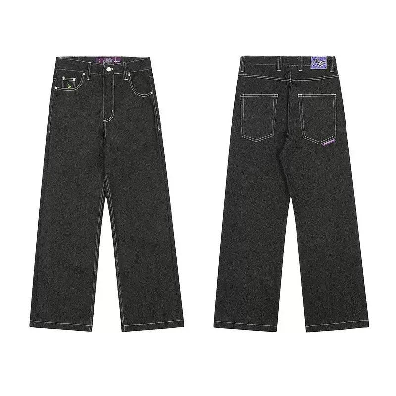 DRIPX High Quality Printed Embroidery Straight Jeans Black Pants Men Jeans Printing Trend Street Wear