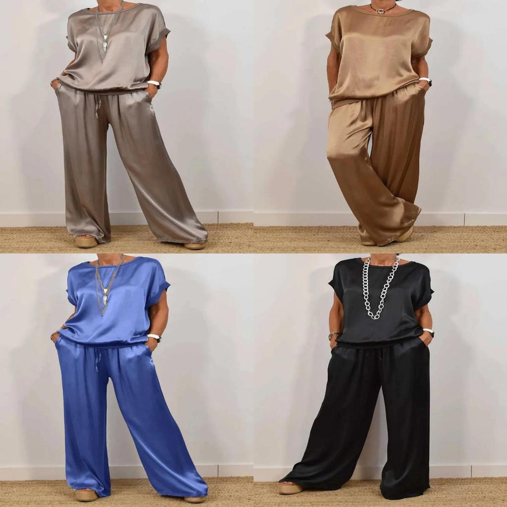 Polyester Lounge Suit With Spliced Design For Casual Women Spring Summer Wear