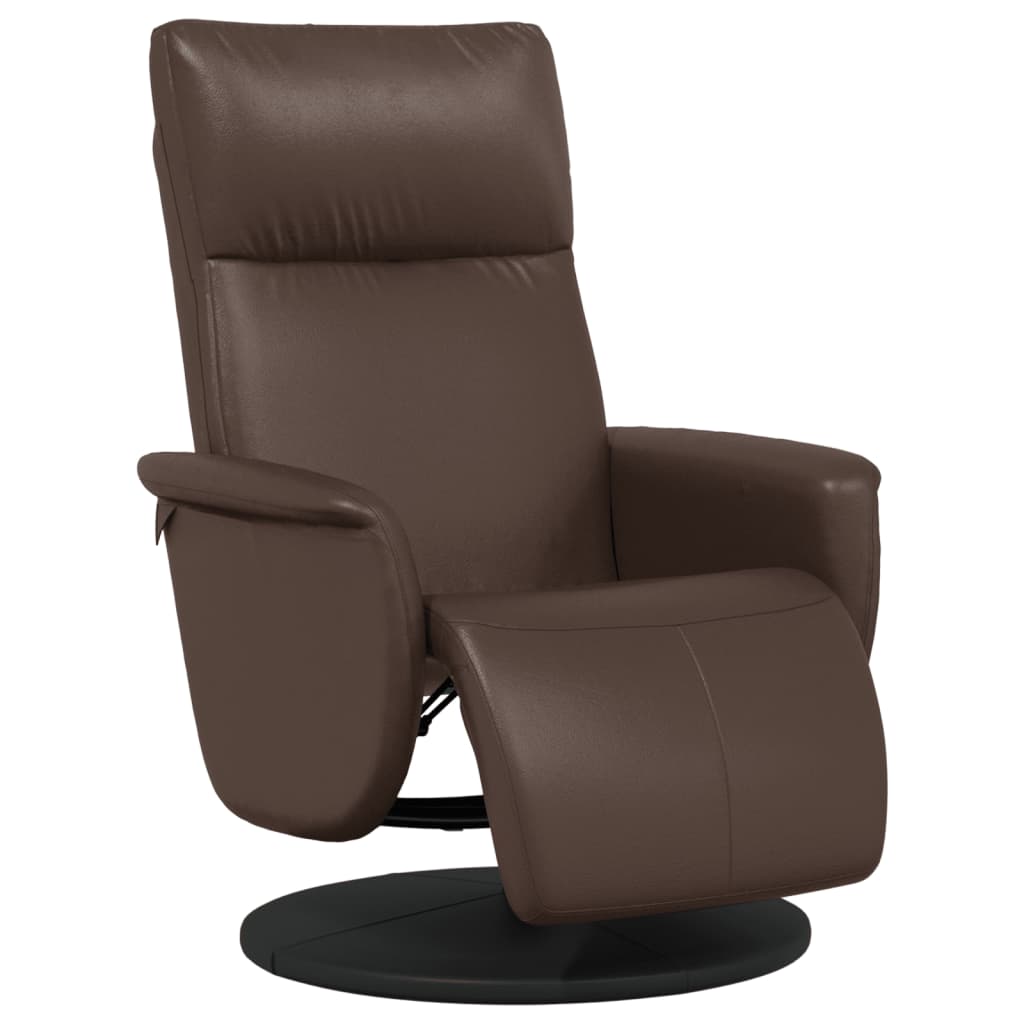 Folding Armchair With Footrest, Brown, Faux Leather