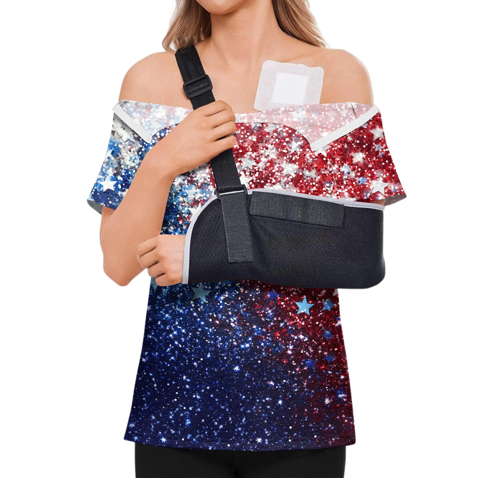 

Женская послеоперационная рубашка с коротким рукавом, цветная, с молнией на плече и боковой застежкой. L синий