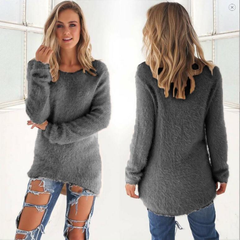 Damen Pullover Oberteil Langarm Unifarben Herbst-Winter