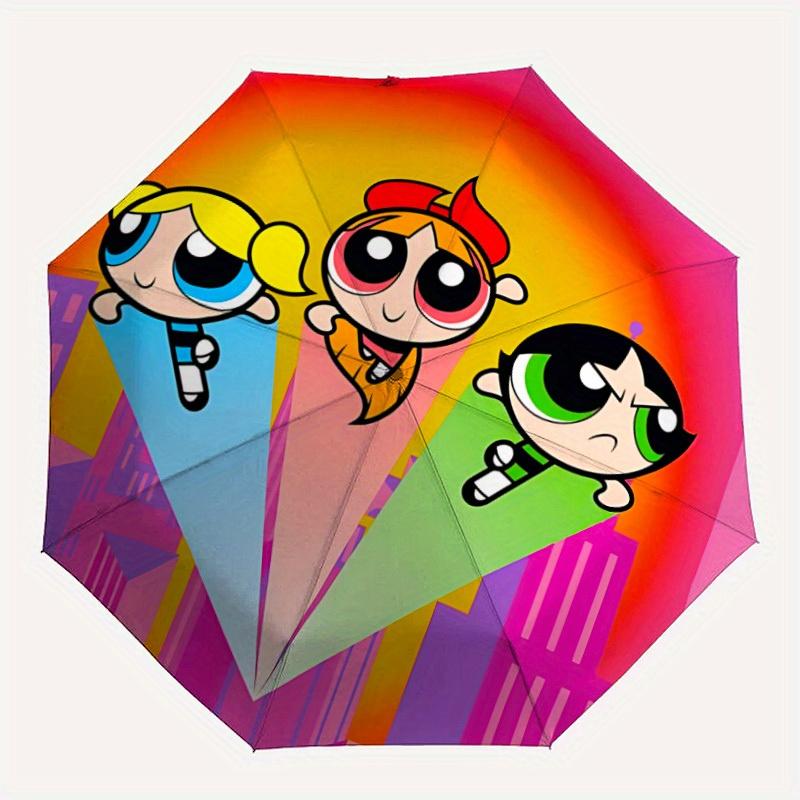 1pc Powerpuff Girls Automatic Umbrella - 8-Rib Foldable Design, Outdoor Adventures, Durable Canopy Material yy250823149
