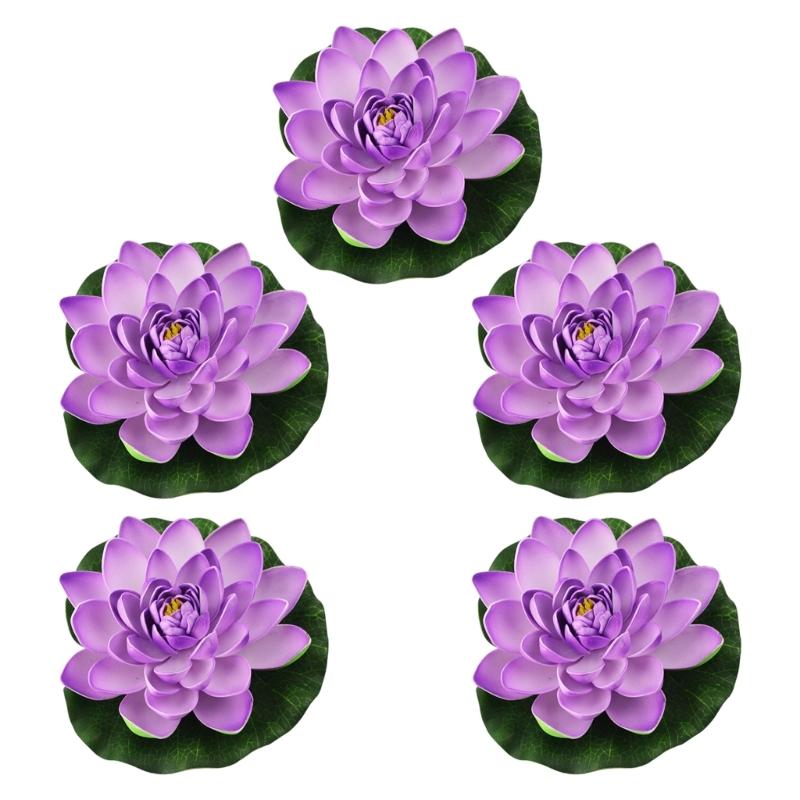 5Pcs Artificial Floating Foam Flower Large Realistic Water Lilies Plant For Pond Garden Tank Aquariums Water Decoration