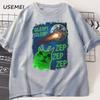 Funny Alien Cat T-Shirt Men Women Humor Brainrot T Shirt Silly Cats Joke T Shirts Cotton Short Sleeve Harajuku Tees Streetwear