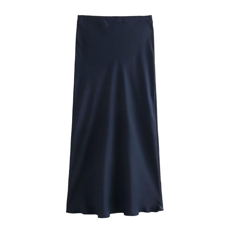 

Kaslead New Arrival Women s Clothing Fashion Style Fashion Slim-Fitting Simple All-Match Multicolor Satin Skirt 8338537 Navy blue S