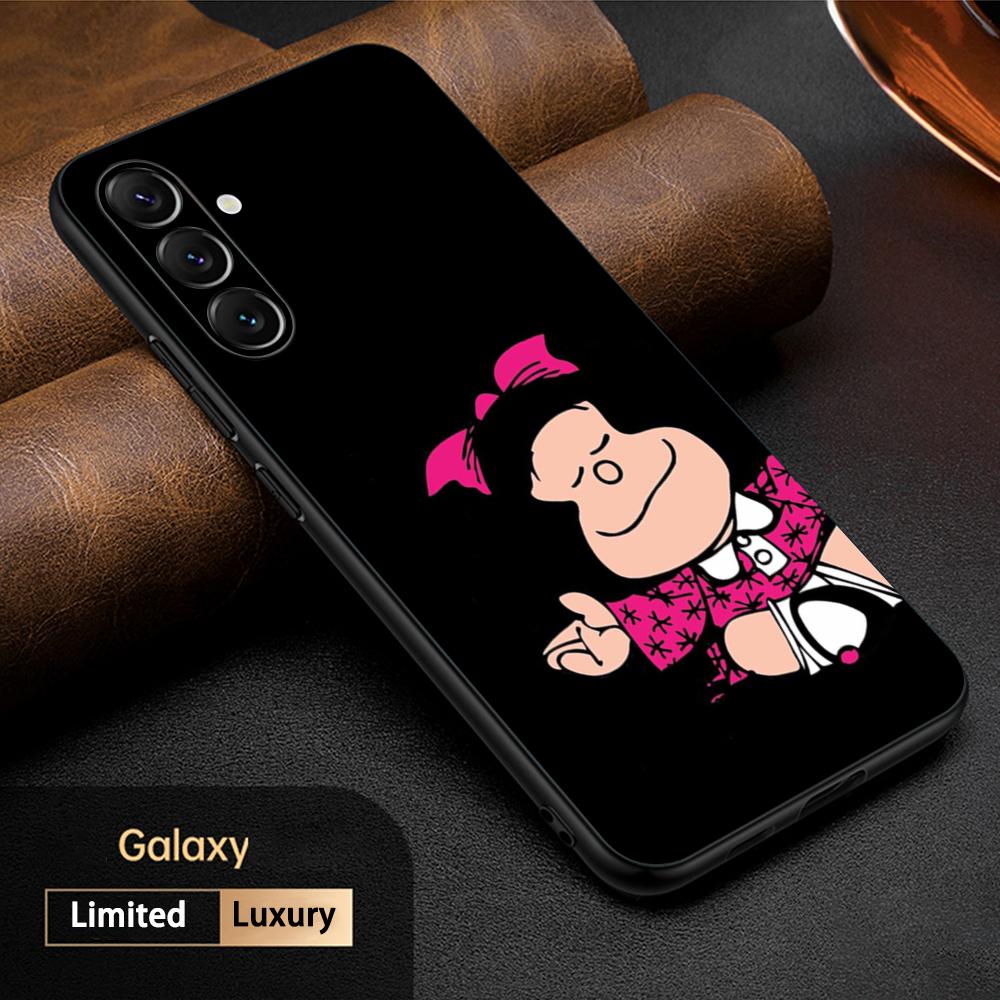 Cute Mafalda Girl Fashion Pattern Phone Case For Samsung Galaxy S25 S24 S23 S22 S21 S20 Plus Ultra Note20 Soft Black
