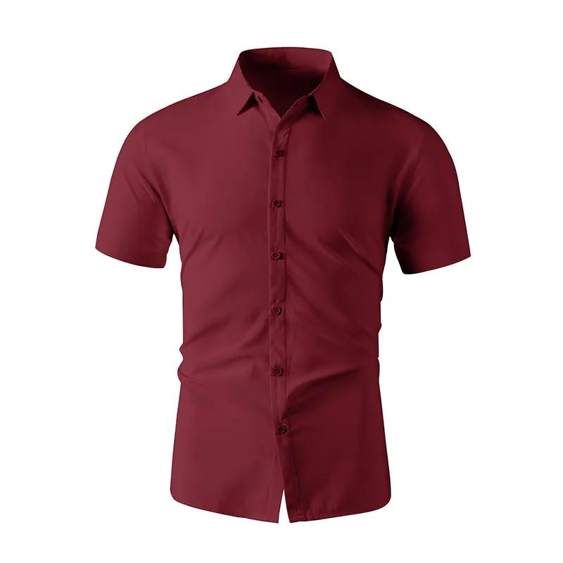 New Men's Business Casual Solid Color Short Sleeved Shirt for Summer Fashion No Ironing Comfortable and Versatile Top