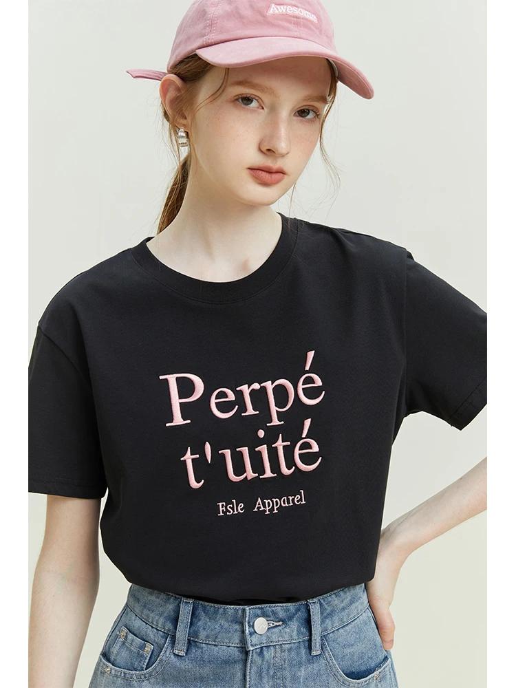 ZX Tee FSLE Simple Style Loose Short-sleeved T-shirt for Women Summer New Round Neck Cool Letter Embroidered All-match Top Female
