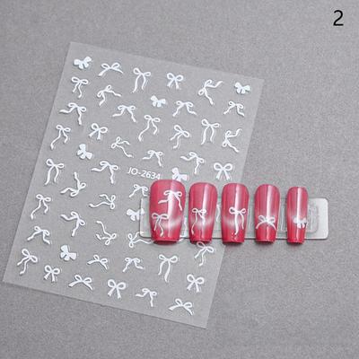 1Pcs 5D Sweet Bow Nail Sticker Kawaii Pink Black White Long Ribbon Bowknot Self Adhesive Nail Art Stickers Decoration Decals Diy