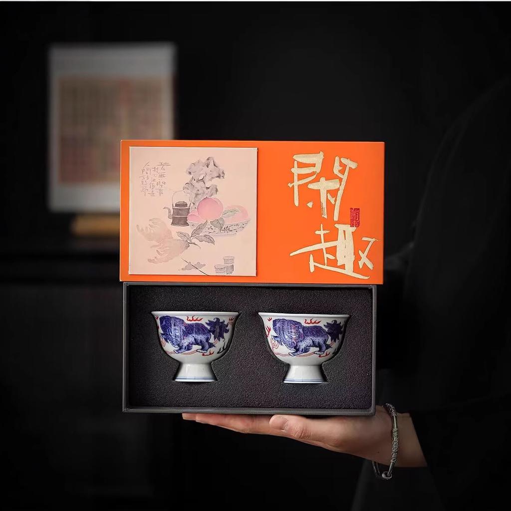 Blue And White Teacup Kung Fu Tea Set Ceramic Master Cup Single Cup Household Couple Cup Small Tea Cup Tea Cup Gift Box