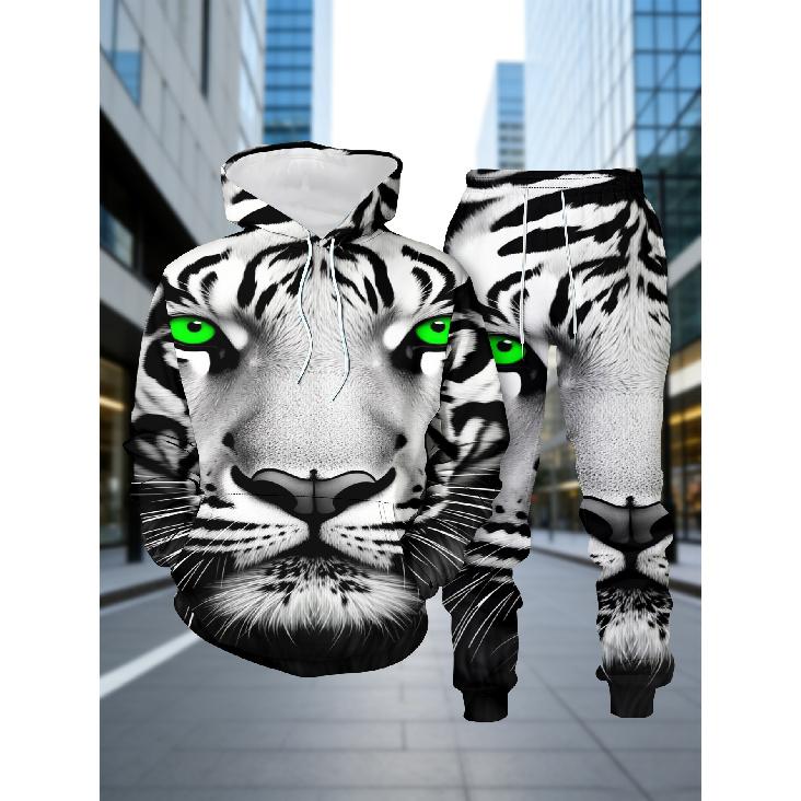 

White Tiger Print Hoodie Set for Men And Women, Loose And Casual Sports Sweatshirt, Trendy Streetwear Pullover, New Autumn Couple Jacket, Stylish And S разноцветный