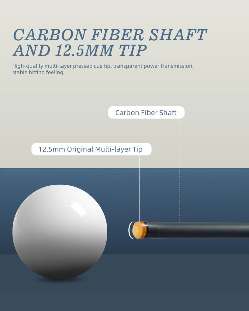 KONLLEN Carbon Fiber Pool Low Handcrafted Inlay Billiard Professional Billiard Pool Cue Stick for Adults Cue, Deflection, Cue, 147cm, 12.5mm,
