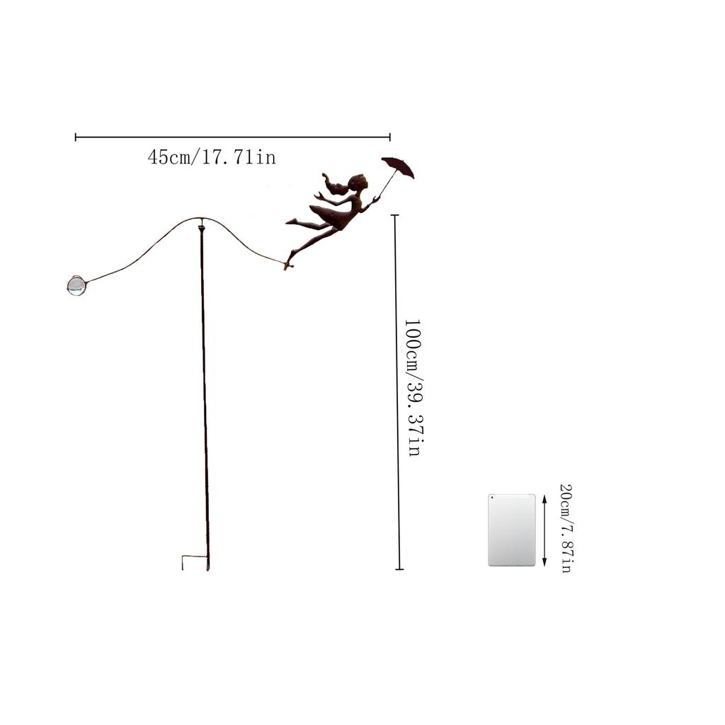 Metal Girl With Umbrella Wind , Balanced Yard Art Stake, Garden Decor For Outdoor, Patio