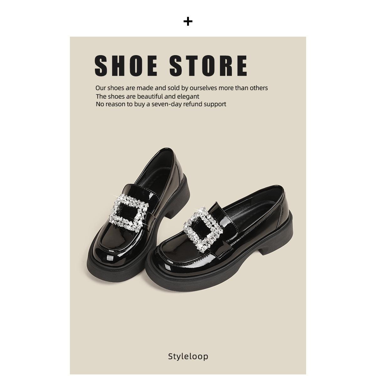 

Туфли на плоской подошве из натуральной кожи Yuexinwang для женской обуви Huizhou, женские туфли из винограда и той же кожи, универсальные туфли в британском стиле со стразами и пряжкой на платформе 34 чёрный